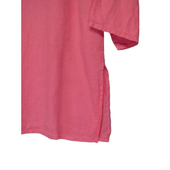 Eileen Fisher Irish Linen Sequin Neck Tunic Top in Pink Sz M 3/4 sleeve sparkle - Picture 8 of 11